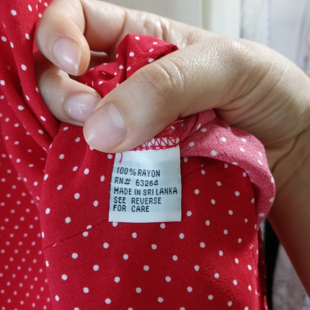 Red polka dot button down dress - Picture 3 of 6